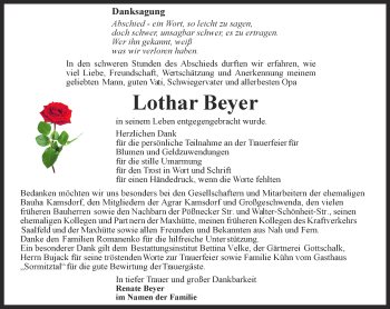 Traueranzeigen Von Lothar Beyer Trauer In Thueringen De