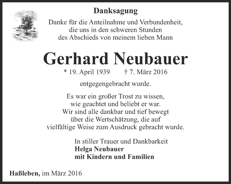 Traueranzeigen Von Gerhard Neubauer Trauer In Thueringen De