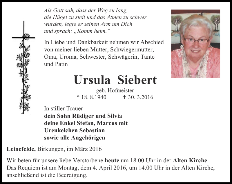 Traueranzeigen Von Ursula Siebert Trauer In Thueringen De