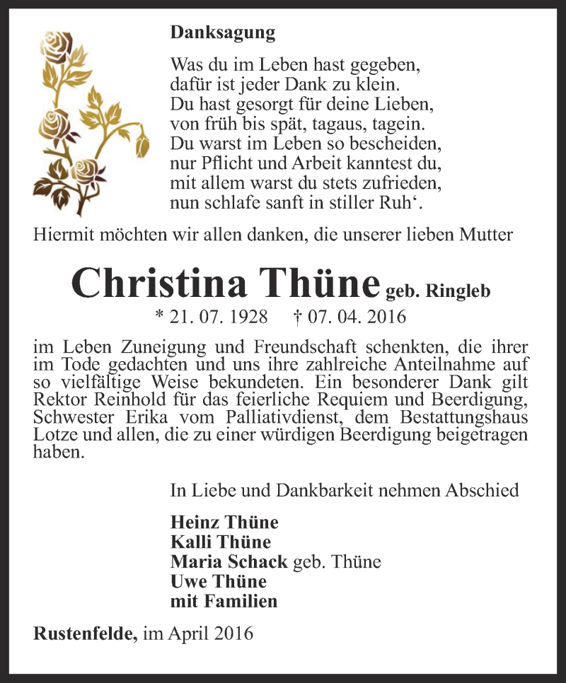 Traueranzeigen von Christina Thüne trauer in thueringen de