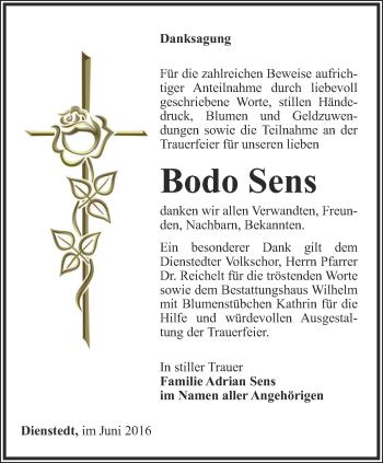 Traueranzeige von Bodo Sens von Thüringer Allgemeine