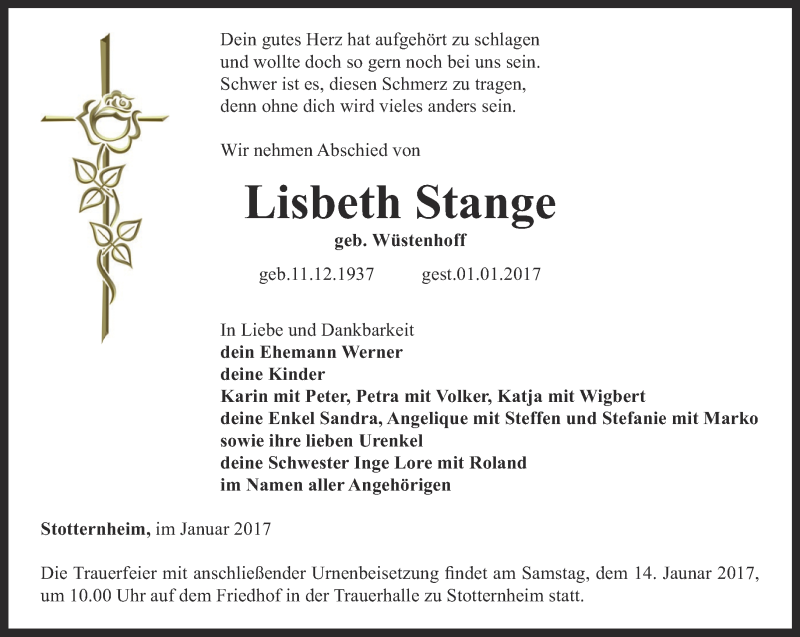 Traueranzeigen Von Lisbeth Stange Trauer In Thueringen De