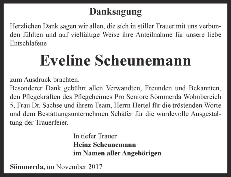 Traueranzeigen Von Eveline Scheunemann Trauer In Thueringen De