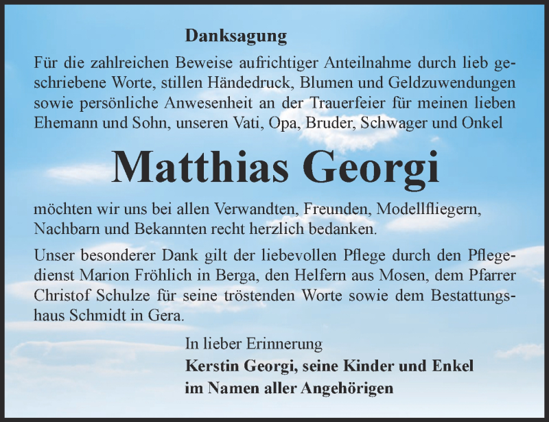  Traueranzeige für Matthias Georgi vom 30.12.2017 aus Ostthüringer Zeitung