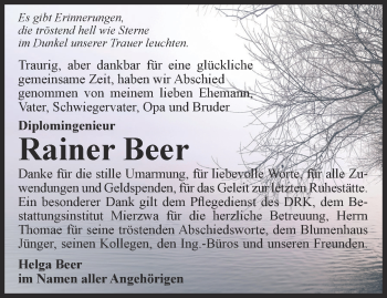 Traueranzeigen Von Rainer Beer Trauer In Thueringen De