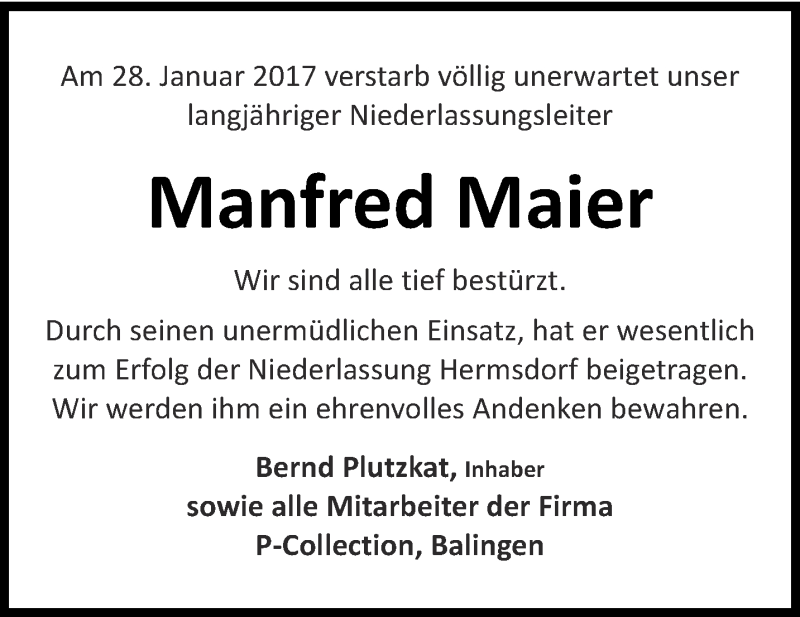 Traueranzeigen Von Manfred Maier Trauer In Thueringen De