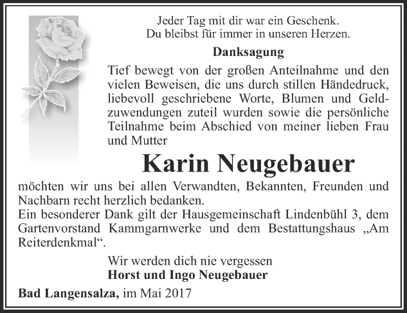 Traueranzeigen Von Karin Neugebauer Trauer In Thueringen De