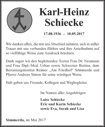 Traueranzeige von Karl-Heinz Schiecke von Thüringer Allgemeine, Thüringische Landeszeitung
