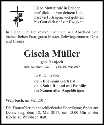 Traueranzeige von Gisela Müller von Ostthüringer Zeitung