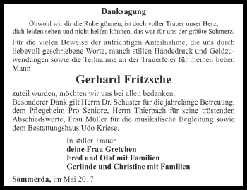 Traueranzeigen Von Gerhard Fritzsche Trauer In Thueringen De