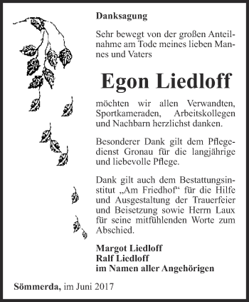 Traueranzeige von Egon Liedloff von Thüringer Allgemeine