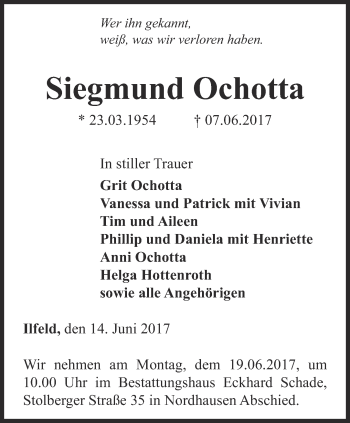 Traueranzeigen Von Siegmund Ochotta Trauer In Thueringen De