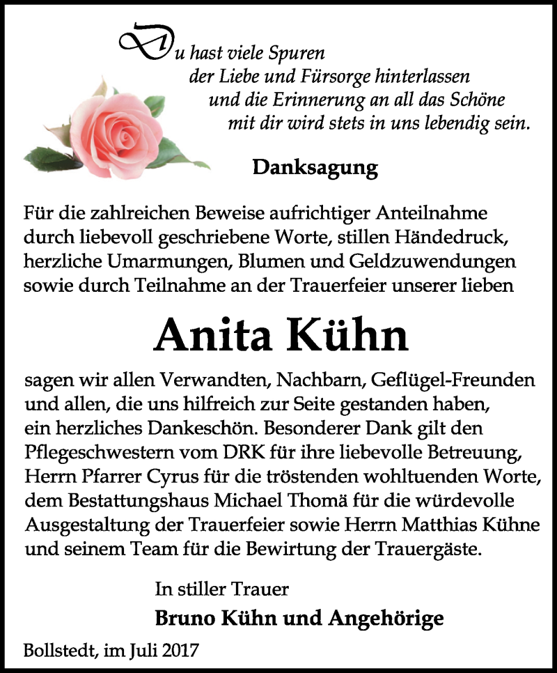 Traueranzeigen Von Anita K Hn Trauer In Thueringen De