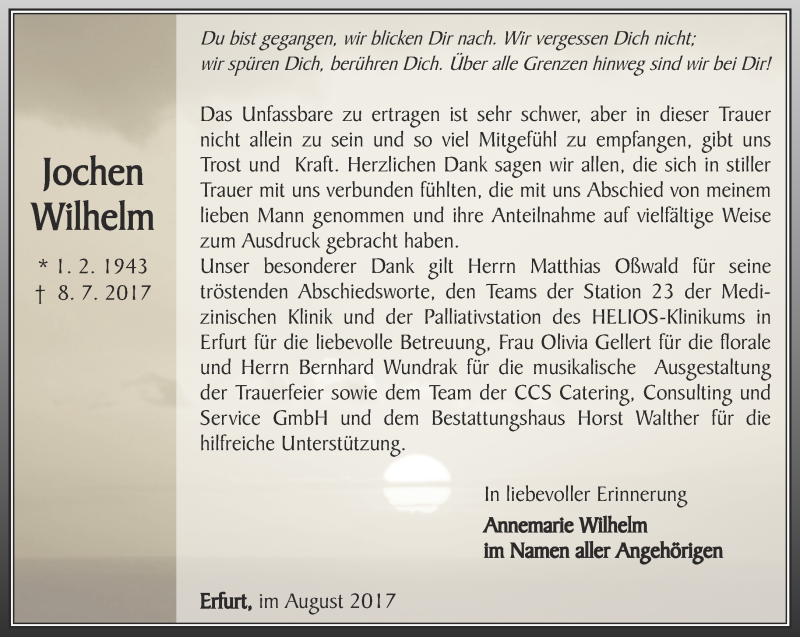 Traueranzeigen Von Jochen Wilhelm Trauer In Thueringen De