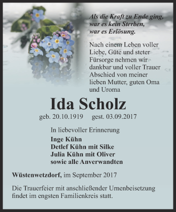 Traueranzeigen Von Ida Scholz Trauer In Thueringen De