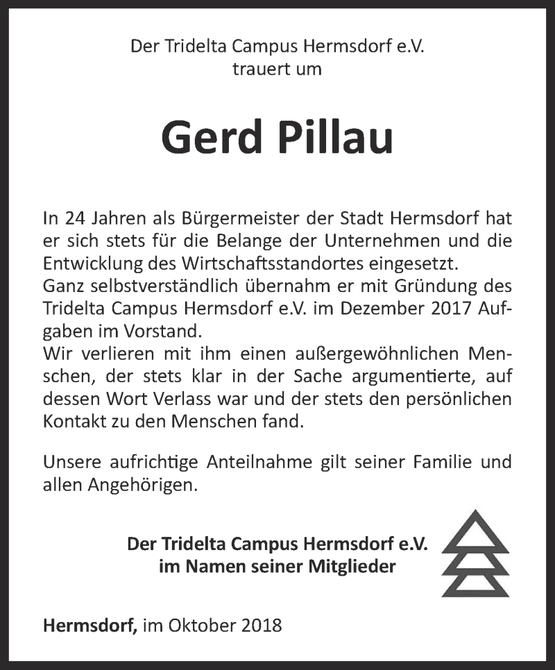  Traueranzeige für Gerd Pillau vom 09.10.2018 aus Ostthüringer Zeitung