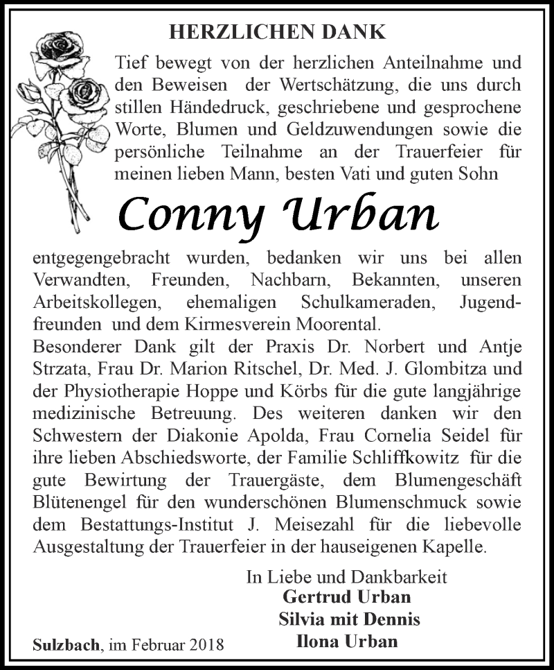 Traueranzeigen Von Conny Urban Trauer In Thueringen De