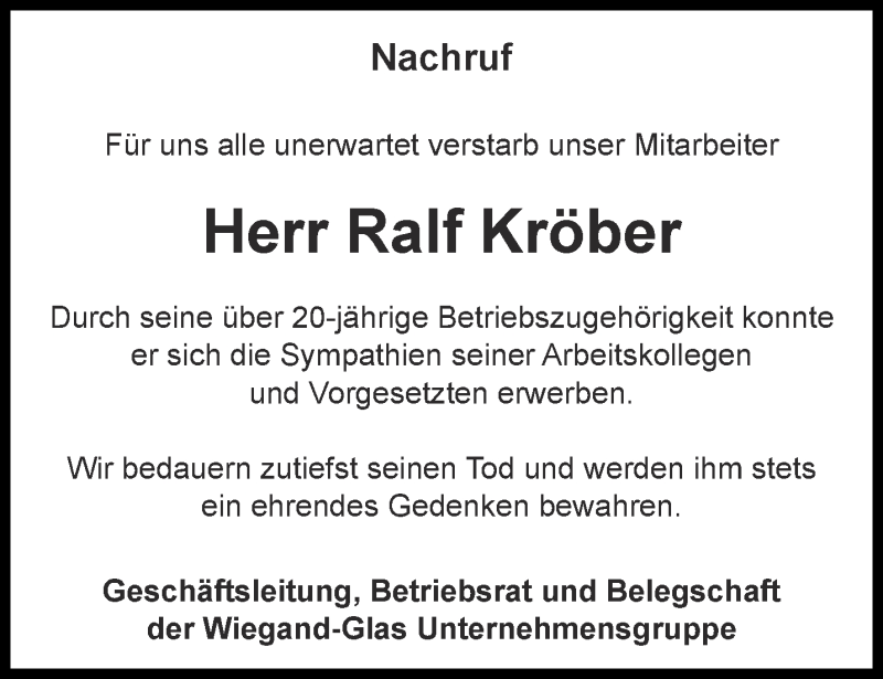 Traueranzeigen Von Ralf Kr Ber Trauer In Thueringen De