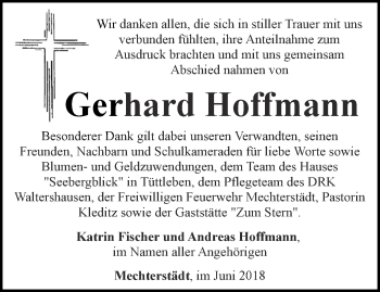 Traueranzeige von Gerhard Hoffmann von Ostthüringer Zeitung, Thüringische Landeszeitung