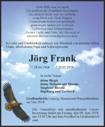 Traueranzeige von Jörg Frank von Thüringer Allgemeine