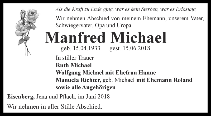 Traueranzeigen Von Manfred Michael Trauer In Thueringen De