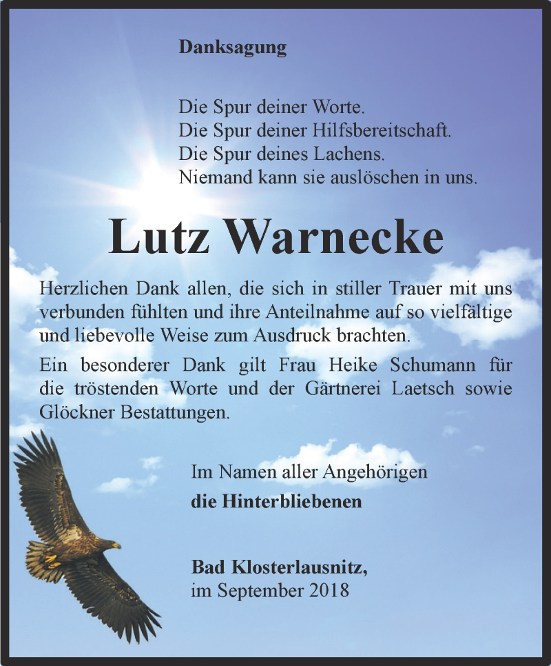 Traueranzeigen Von Lutz Warnecke Trauer In Thueringen De