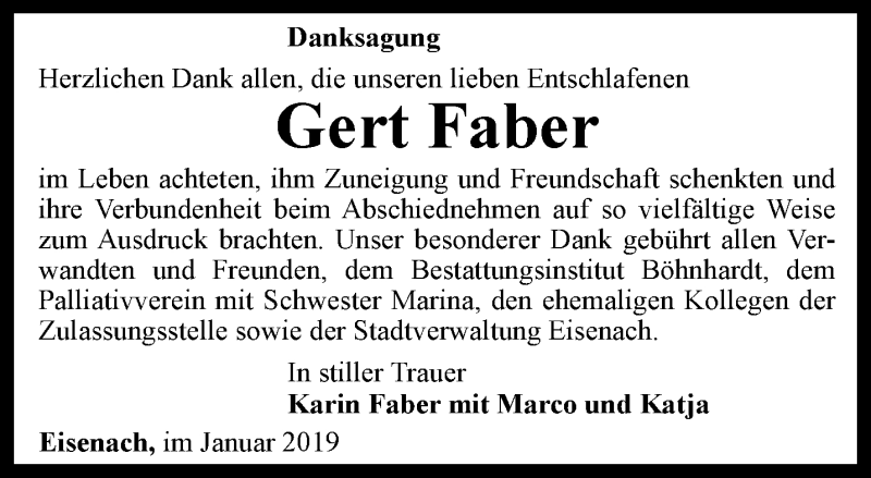 Traueranzeigen Von Gert Faber Trauer In Thueringen De