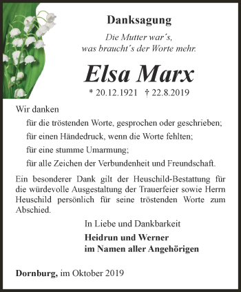 Traueranzeigen Von Elsa Marx Trauer In Thueringen De