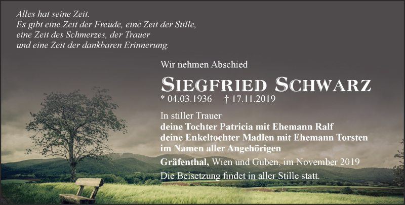 Traueranzeigen Von Siegfried Schwarz Trauer In Thueringen De