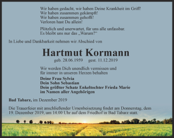 Traueranzeigen Von Hartmut Kormann Trauer In Thueringen De