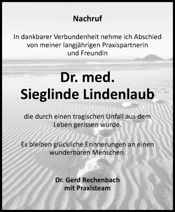 Traueranzeigen Von Sieglinde Lindenlaub Trauer In Thueringen De