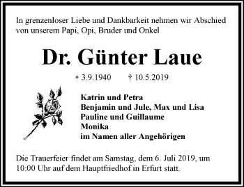 Traueranzeige von Günter Laue von Thüringer Allgemeine, Thüringische Landeszeitung