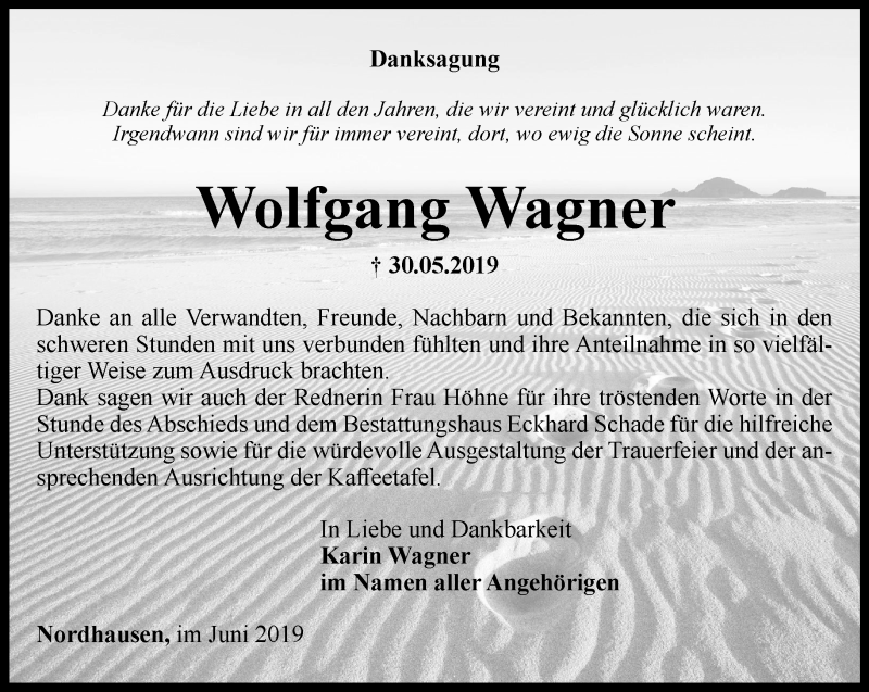 Traueranzeigen Von Wolfgang Wagner Trauer In Thueringen De