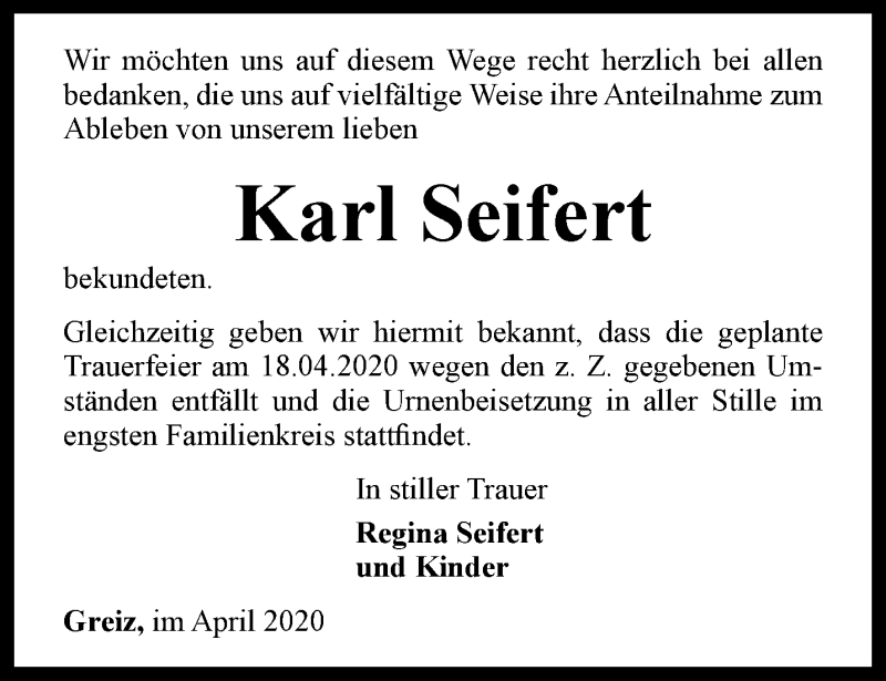 Traueranzeigen Von Karl Seifert Trauer In Thueringen De