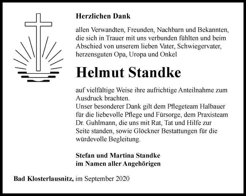 Traueranzeigen Von Helmut Standke Trauer In Thueringen De