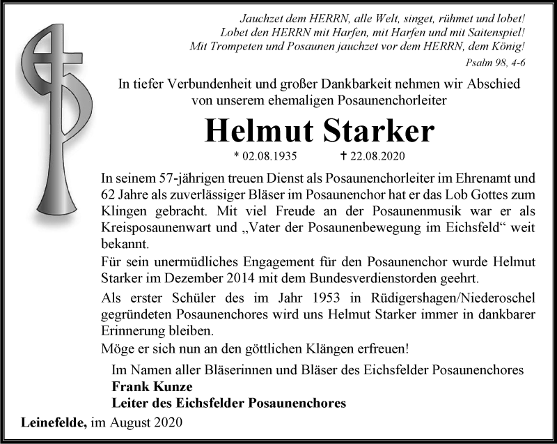  Traueranzeige für Helmut Starker vom 08.09.2020 aus Thüringer Allgemeine