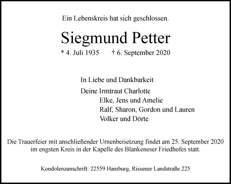 Traueranzeigen Von Siegmund Petter Trauer In Thueringen De