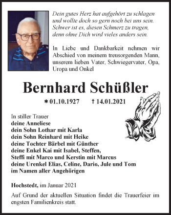 Traueranzeigen von Bernhard Schüßler trauer in thueringen de