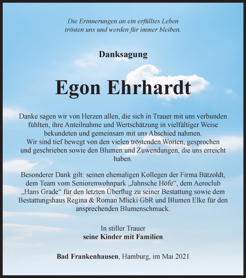 Traueranzeigen Von Egon Ehrhardt Trauer In Thueringen De