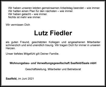 Traueranzeigen Von Lutz Fiedler Trauer In Thueringen De