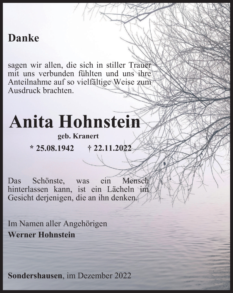 Traueranzeigen Von Anita Hohnstein Trauer In Thueringen De