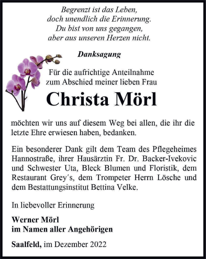 Traueranzeigen Von Christa M Rl Trauer In Thueringen De