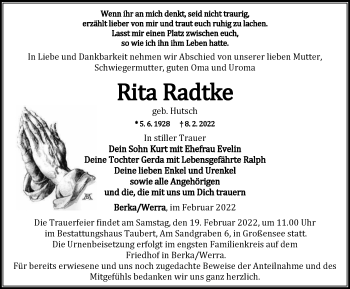 Traueranzeigen Von Rita Radtke Trauer In Thueringen De