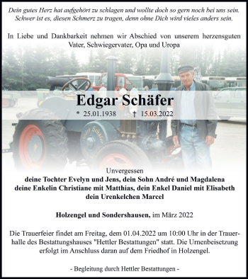 Traueranzeigen Von Edgar Sch Fer Trauer In Thueringen De