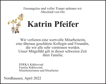 Traueranzeigen Von Katrin Pfeifer Trauer In Thueringen De