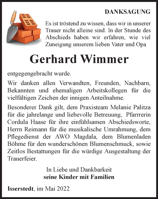 Traueranzeigen Von Gerhard Wimmer Trauer In Thueringen De