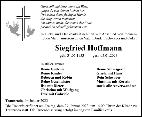 Traueranzeigen Von Siegfried Hoffmann Trauer In Thueringen De