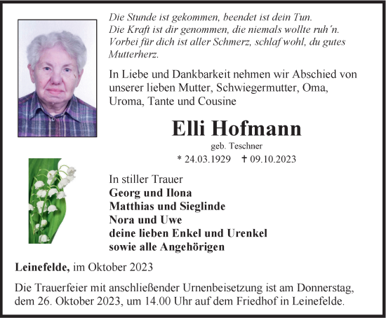 Traueranzeigen Von Elli Hofmann Trauer In Thueringen De