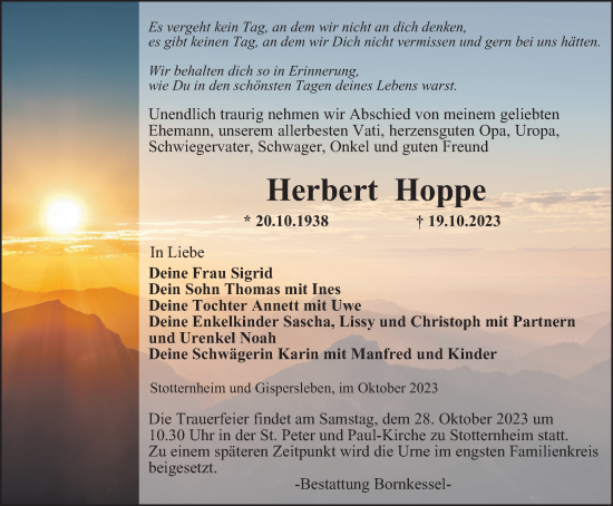 Traueranzeige von Herbert Hoppe