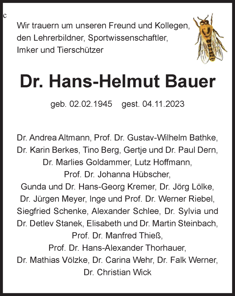 Traueranzeigen Von Hans Helmut Bauer Trauer In Thueringen De